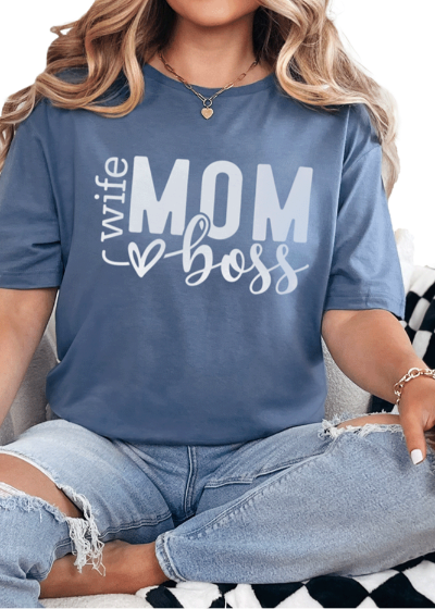 T-Shirt Heather Indigo / S Wife Mom Boss Tee