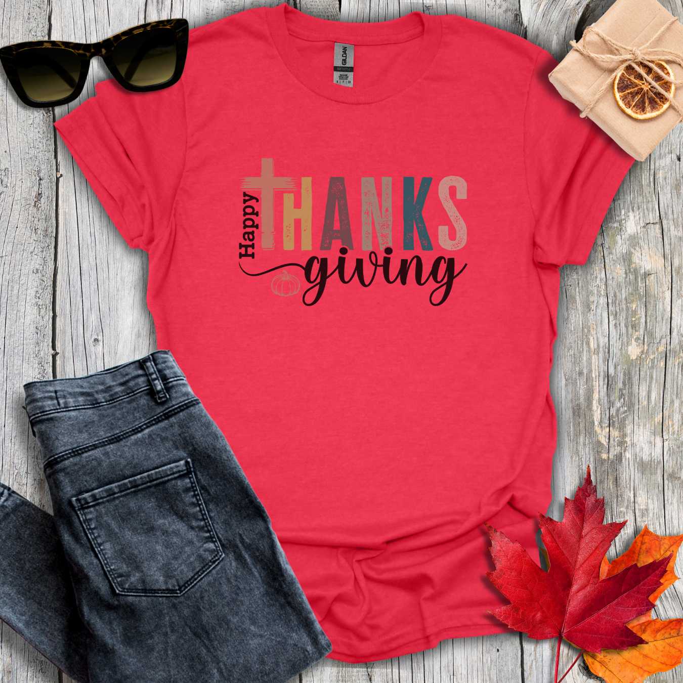 T-Shirt Heather Red / S Thanksgiving with Cross Tee