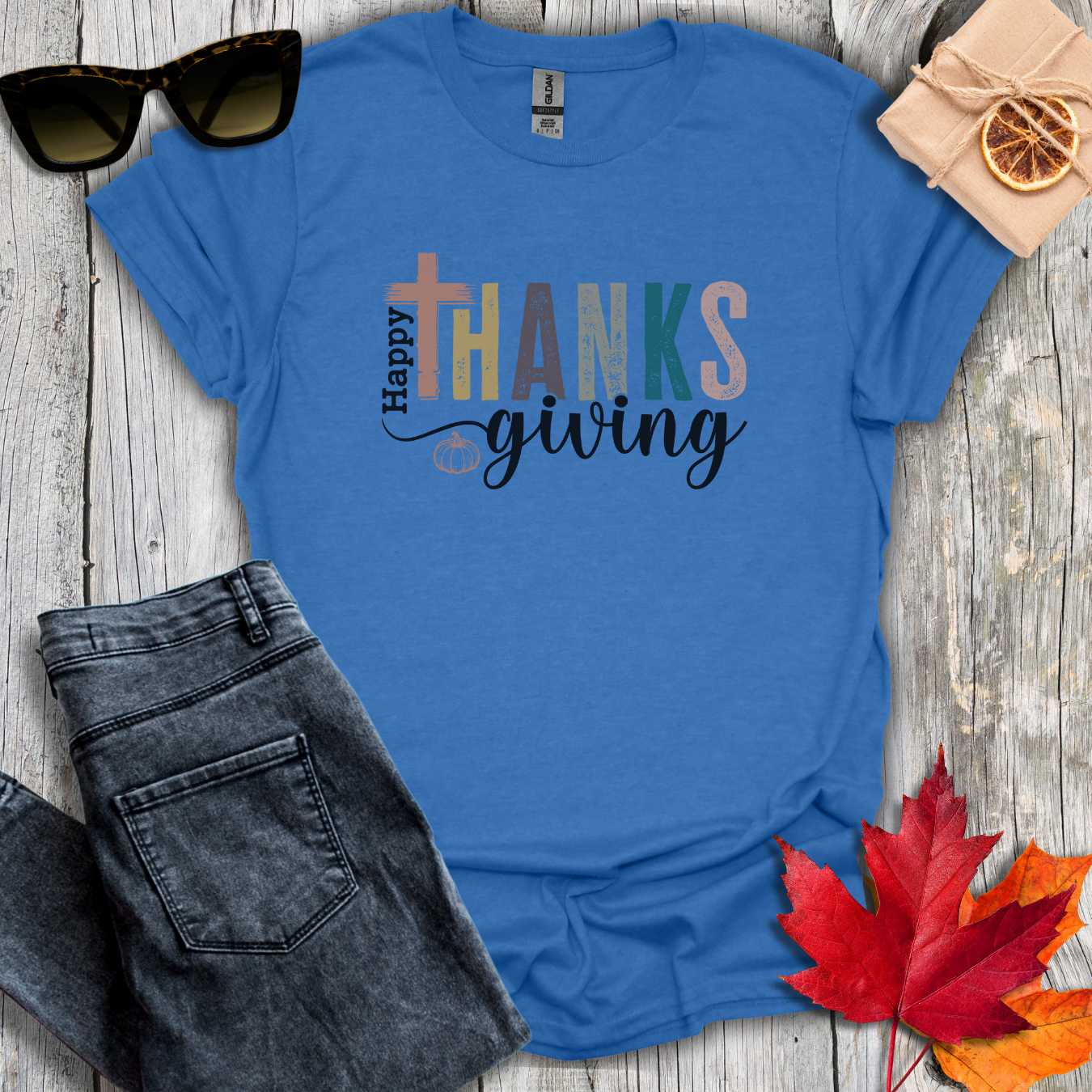 T-Shirt Heather Royal / S Thanksgiving with Cross Tee