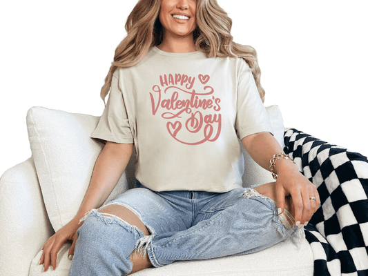 T-Shirt Sand / S Happy Valentine's Day Script Tee