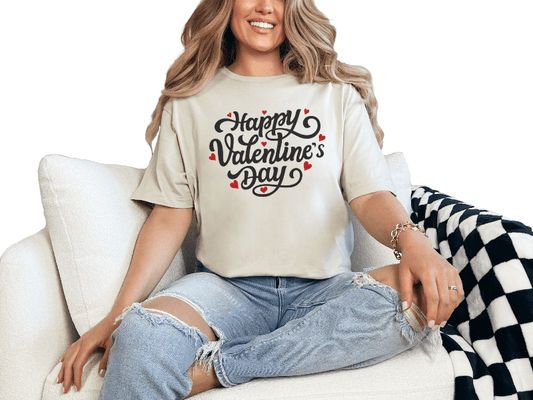 T-Shirt Sand / S Happy Valentine's Day with Hearts Tee