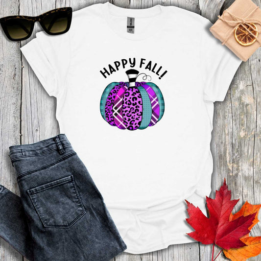 T-Shirt White / S Happy Fall Purple Cheetah Tee
