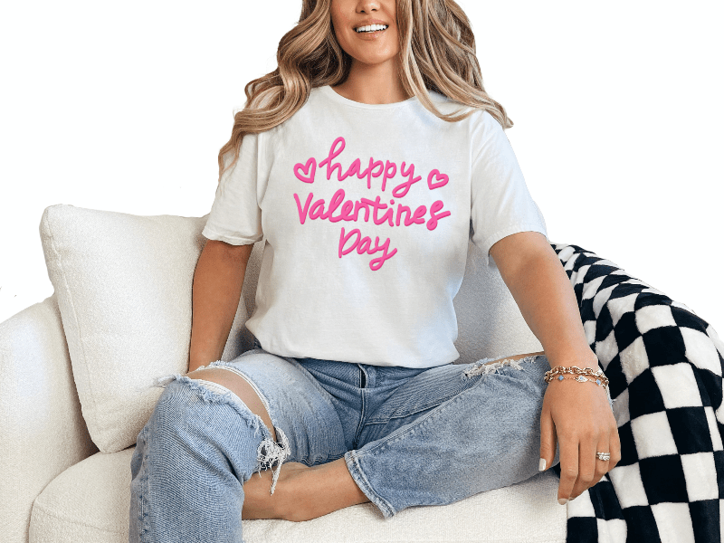 T-Shirt White / S Happy Valentines Day Bright Pink Tee