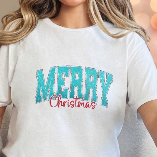 T-Shirt White / S Merry Christmas Glitter Tee