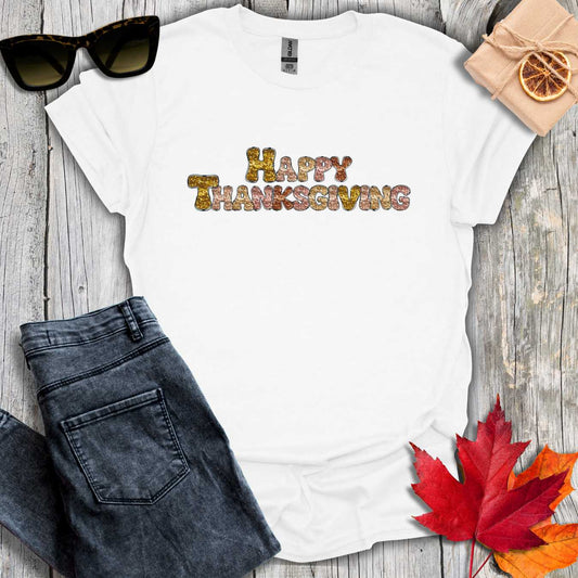 T-Shirt White / S Sequin Happy Thanksgiving  Tee