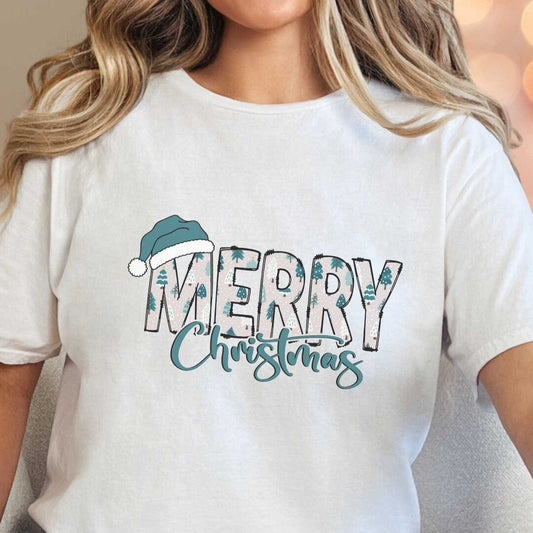 T-Shirt White / S Teal Merry Christmas Tee