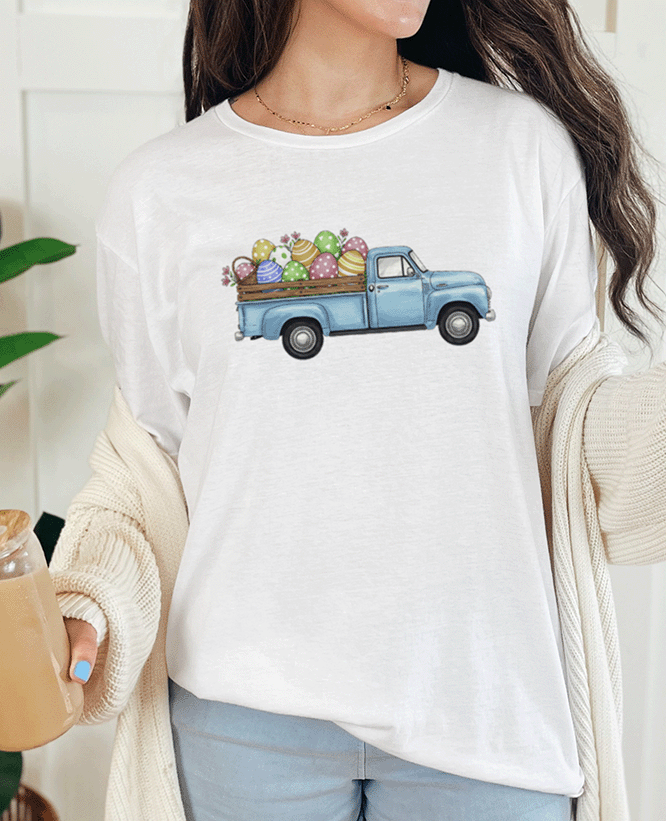 T-Shirt White / S Blue Truck With Easter Eggs Tee