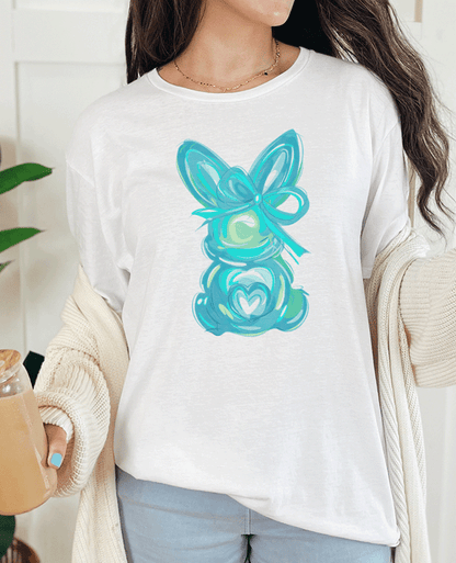 T-Shirt White / S Brushstroke Easter Bunny Coquette Teal Tee