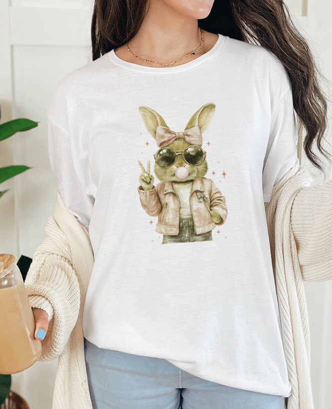 T-Shirt White / S Bunny Blowing Bubble Gum Peace Sign Tee