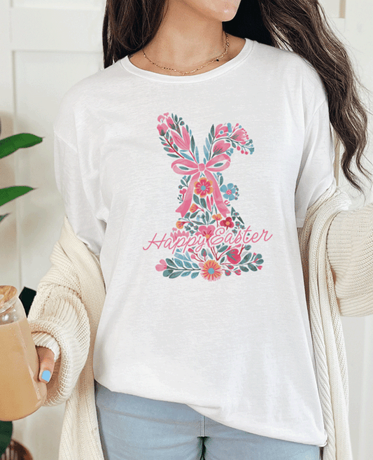 T-Shirt White / S Bunny Happy Easter Coquette Tee