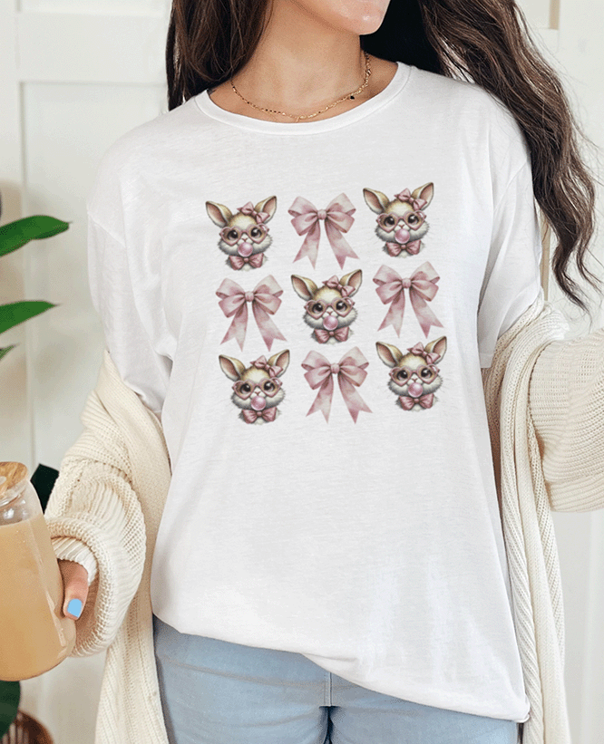 T-Shirt White / S Coquette Easter Pattern Bow and Bubble Gum Tee