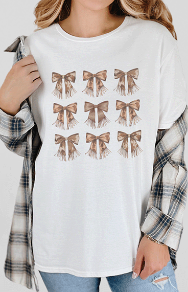 T-Shirt White / S Cow Print Coquette Bow Pattern Tee