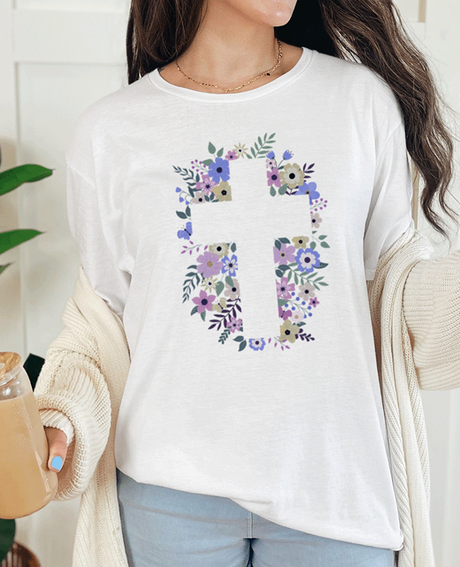T-Shirt White / S Floral Cross Outline Tee
