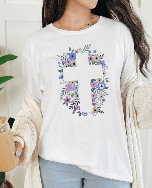 T-Shirt White / S Floral Cross Outline Tee