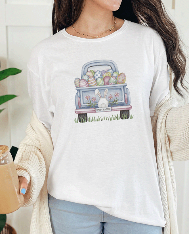 T-Shirt White / S Happy Easter Back Of Truck Watercolor Tee