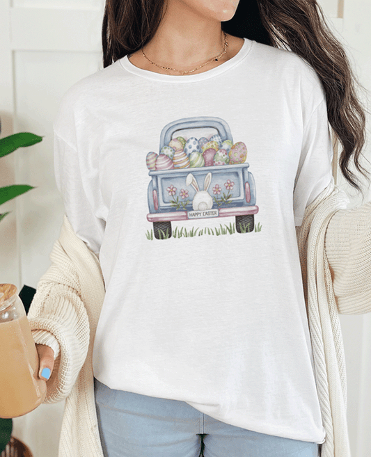T-Shirt White / S Happy Easter Back Of Truck Watercolor Tee