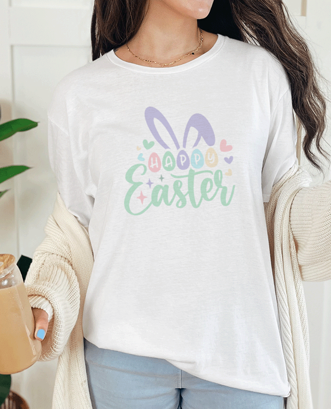 T-Shirt White / S Happy Easter Bunny Ears and Eggs Tee
