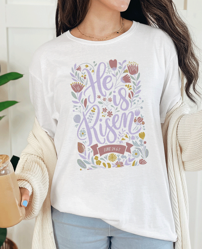 T-Shirt White / S He is Risen Flowers Tee