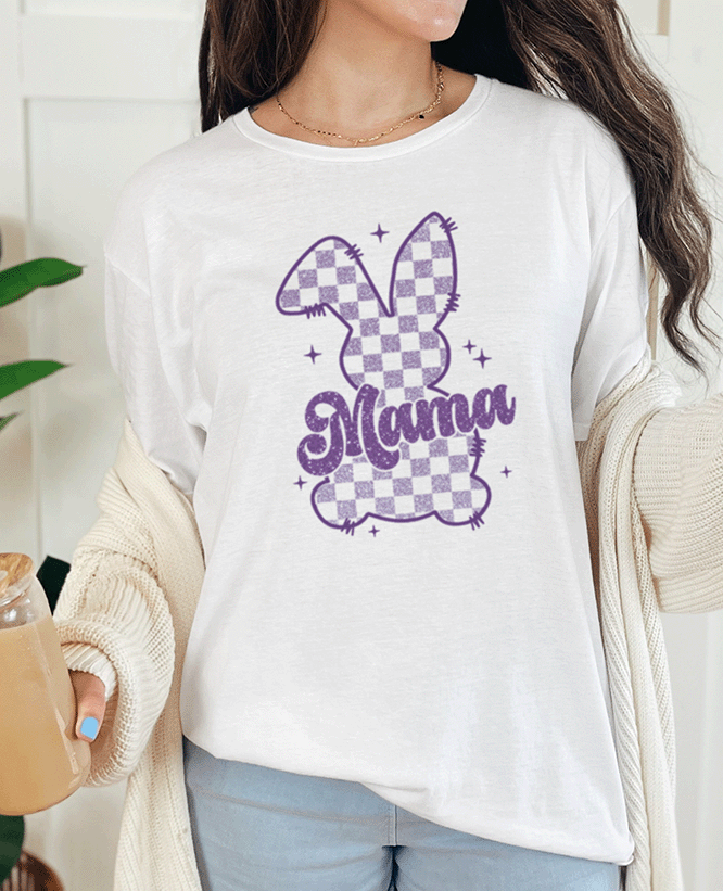 T-Shirt White / S Mama Purple Sparkle Checkered Bunny Tee