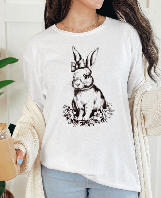 T-Shirt White / S Monochrome Easter Bunny With Bow Tee