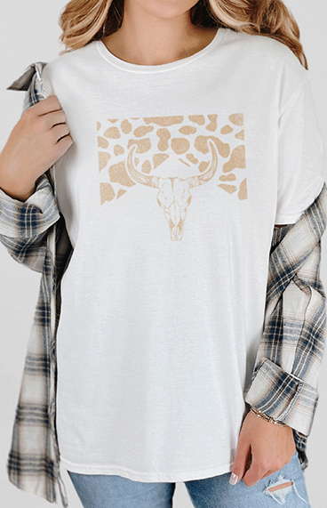 T-Shirt White / S Tan Longhorn with Cow Print Tee