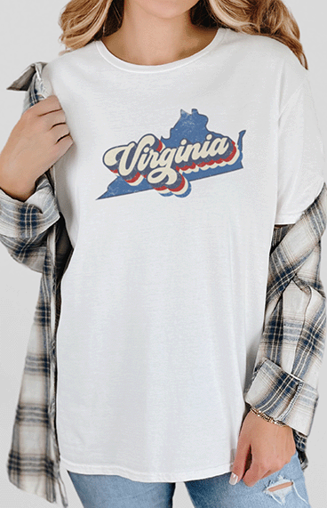 T-Shirt White / S Virginia Retro Blue Short Sleeve Tee
