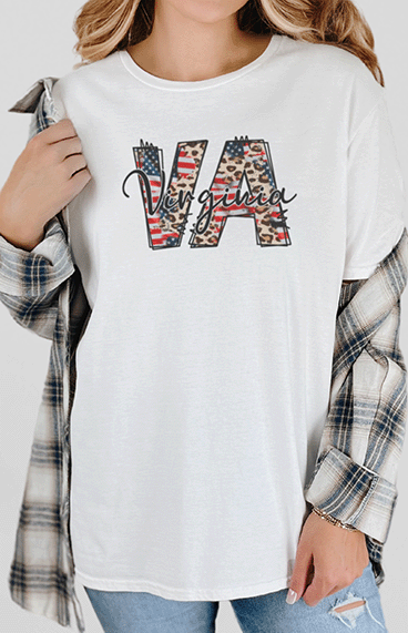 T-Shirt White / S Virginia with Cheetah Print Short Sleeve Tee